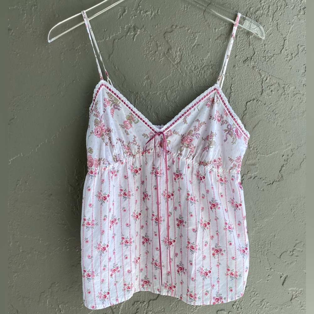 Victoria’s Secret 100% Cotton Babydoll Camisole Cami Y2K 2004 M Medium Ribbon